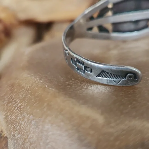 Cool Vintage Native American Turquoise Fred Harvey Cuff Bracelet 💚🎁🩶 - Picture 5 of 15